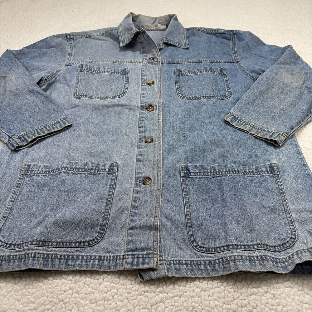 VTG Cabin Creek Women Sz. L Denim Jean Barn Chore Shacket Jacket 4 Pockets - Picture 2 of 10